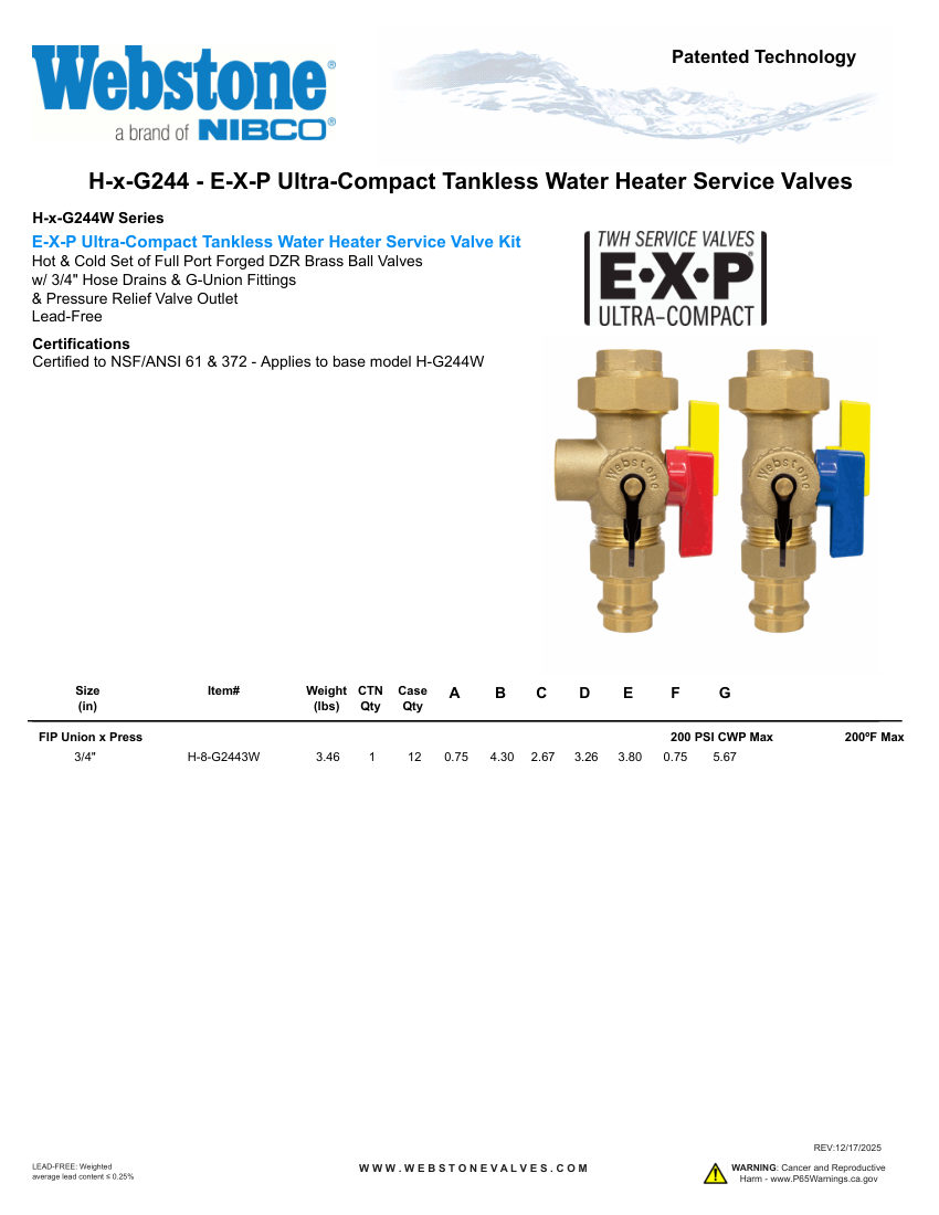 NIBCO H-x-G244_ZSpec cut sheet — first page
