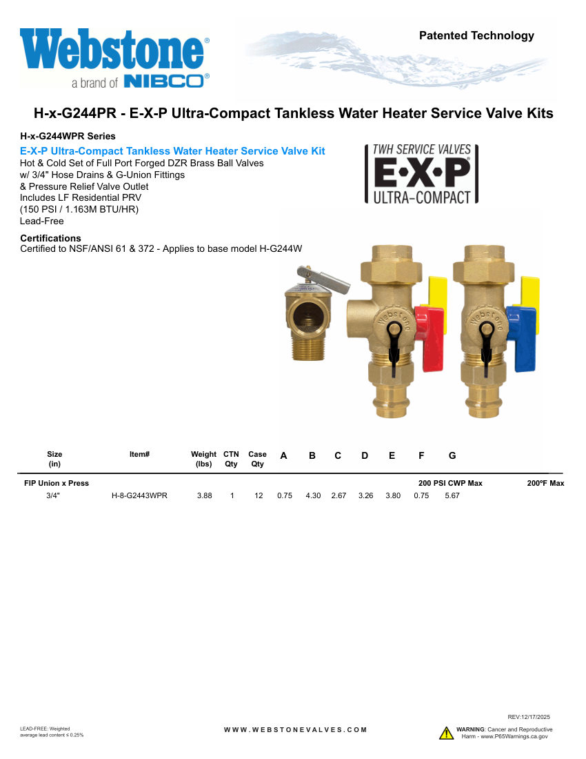 NIBCO H-x-G244PR_ZSpec cut sheet — first page
