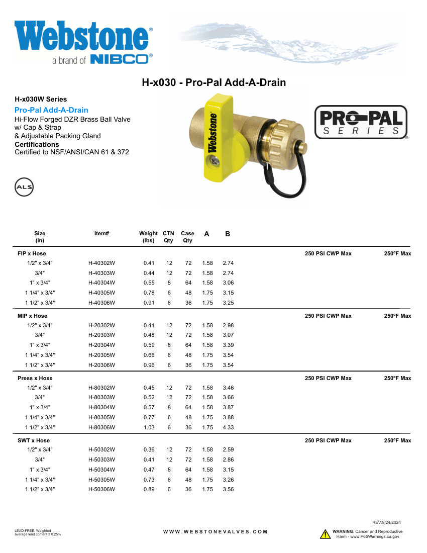 NIBCO H-x030_ZSpec cut sheet — first page