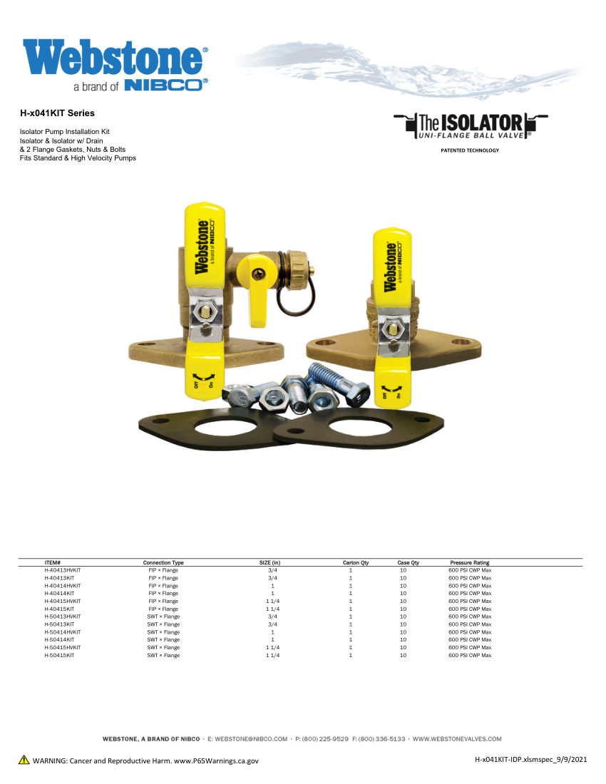 NIBCO H-x041KIT_ZSpec cut sheet — first page