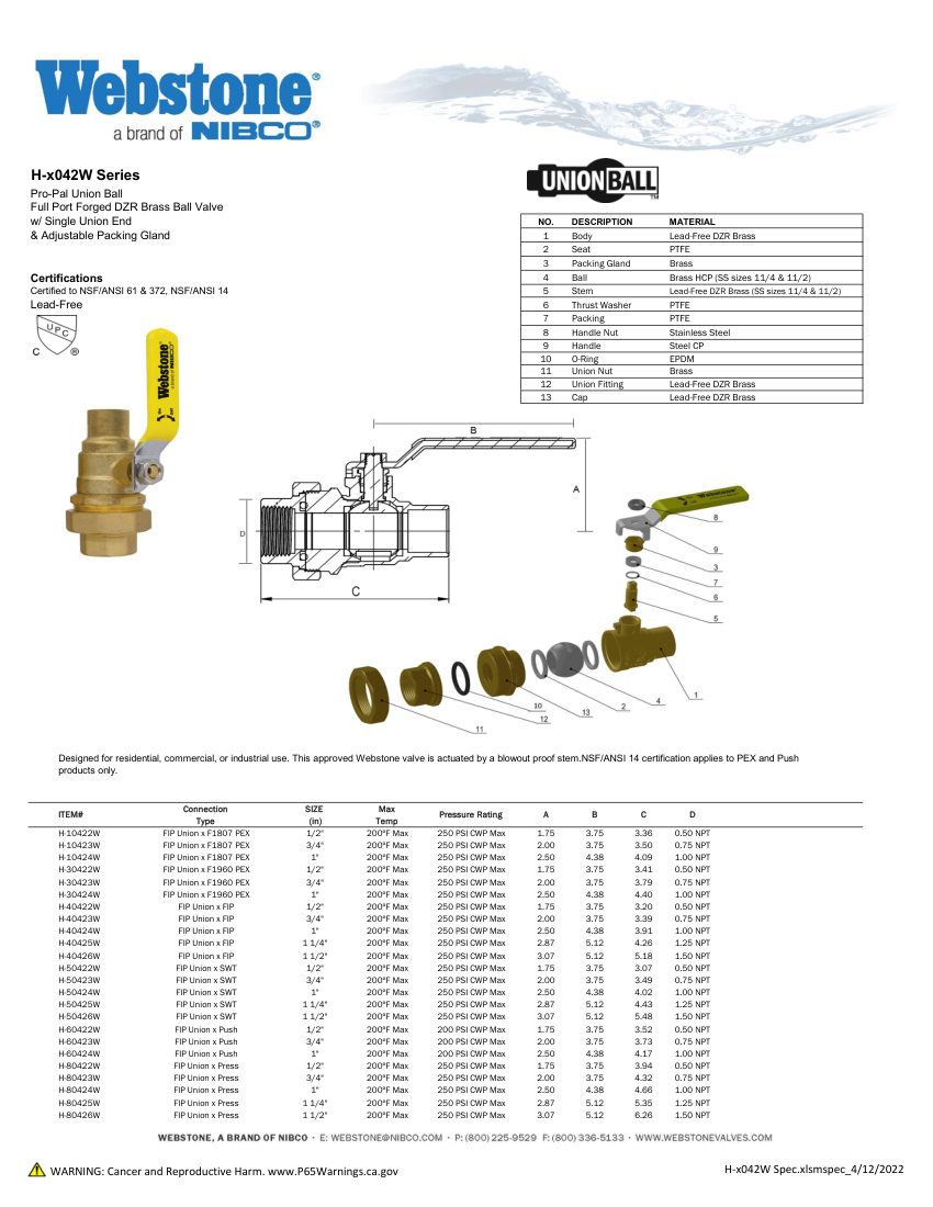 NIBCO H-x042_ZSpec cut sheet — first page