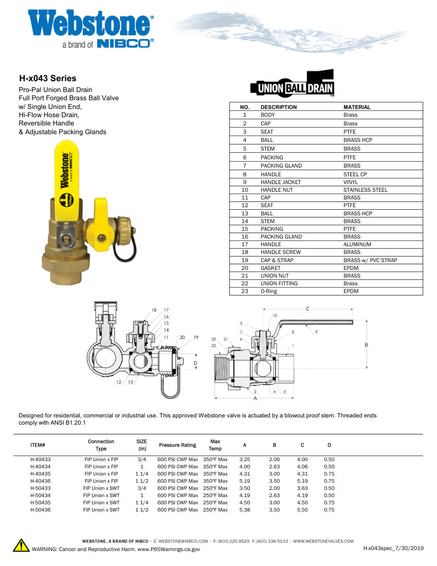 NIBCO H-x043_ZSpec cut sheet — first page