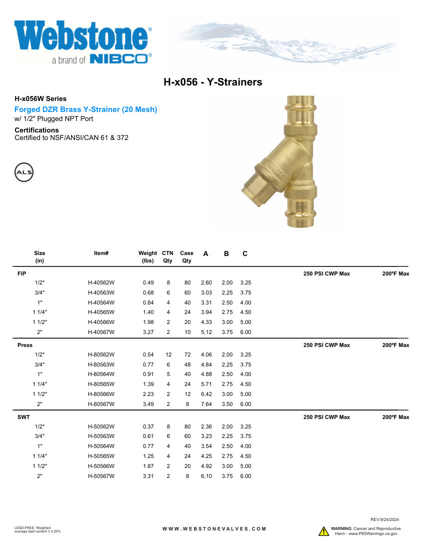 NIBCO H-x056_ZSpec cut sheet — first page