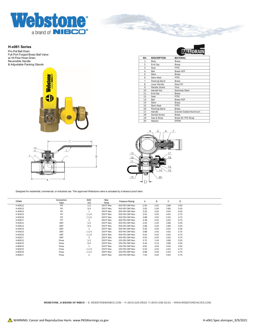 NIBCO H-x061_ZSpec cut sheet — first page