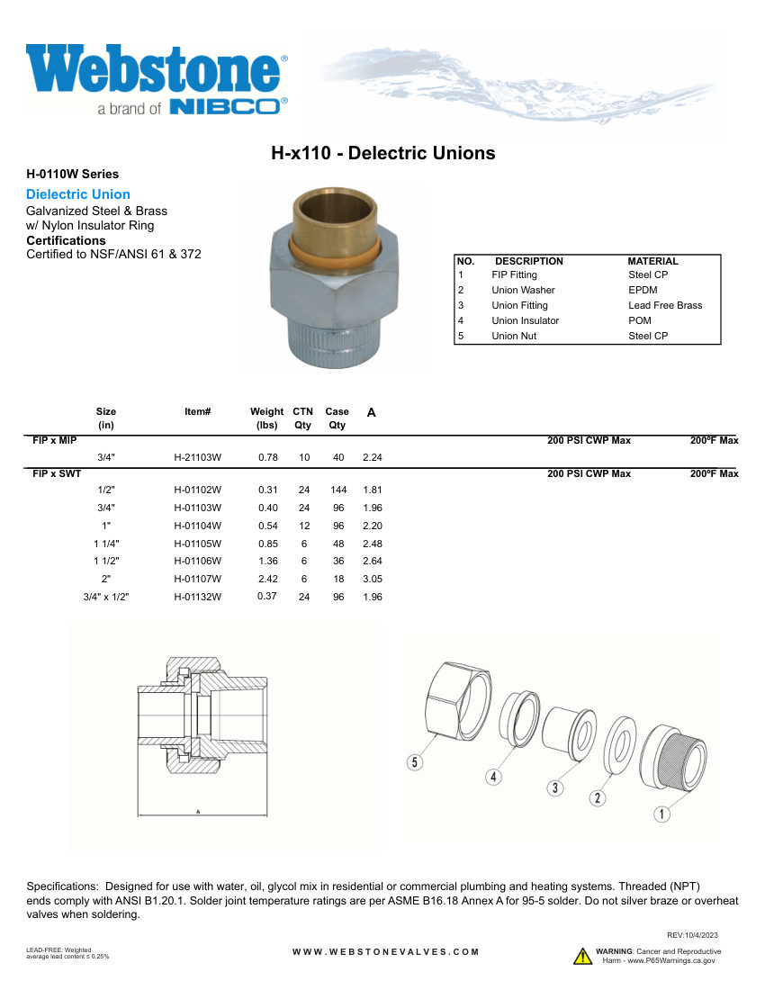 NIBCO H-x110_ZSpec cut sheet — first page