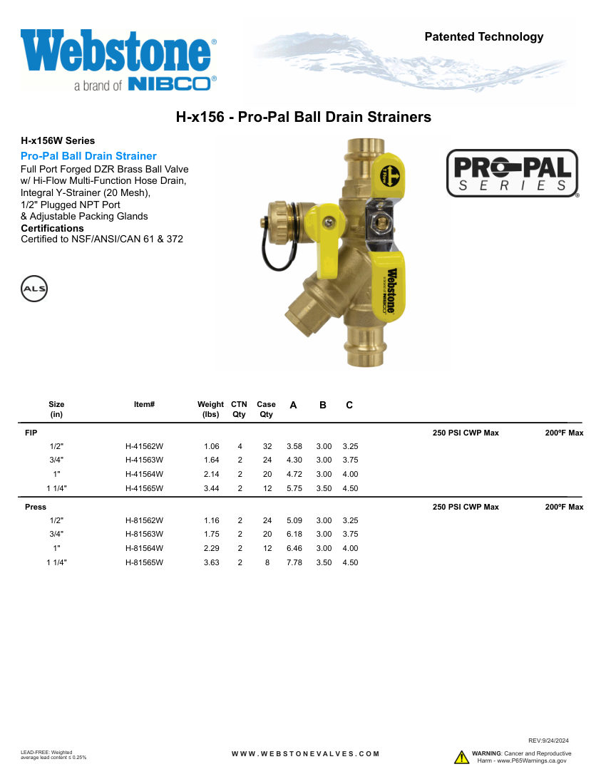 NIBCO H-x156_ZSpec cut sheet — first page
