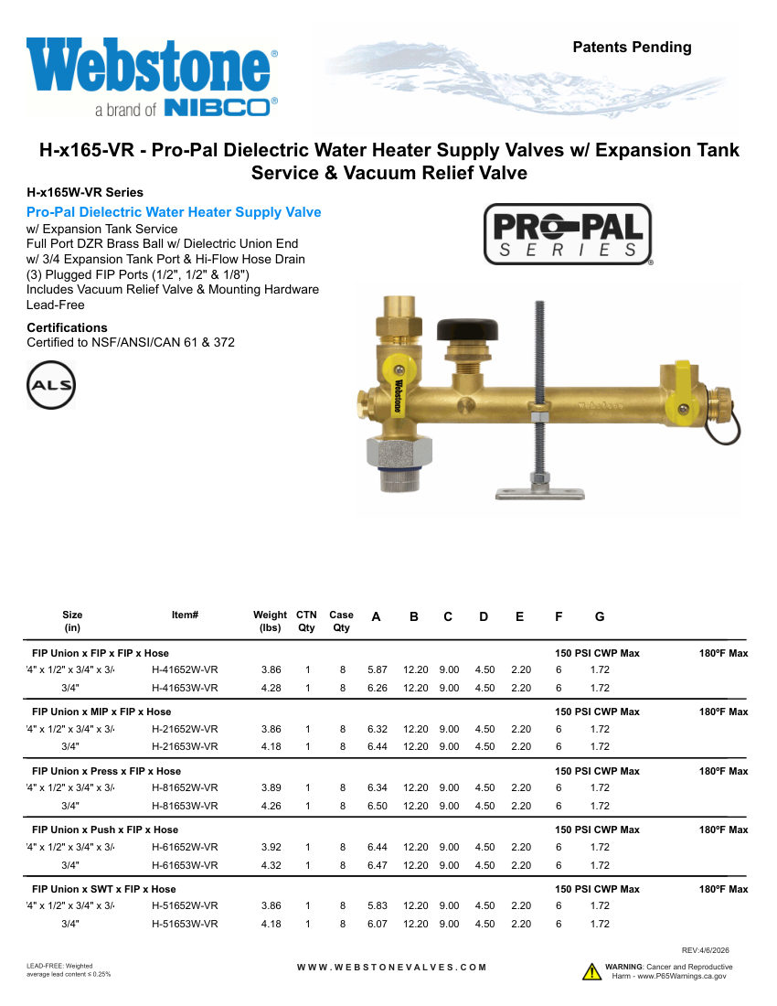 NIBCO H-x165-VR_ZSpec cut sheet — first page