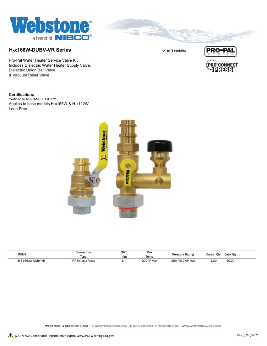 NIBCO H-x166-DUBV-VR_ZSpec cut sheet — first page