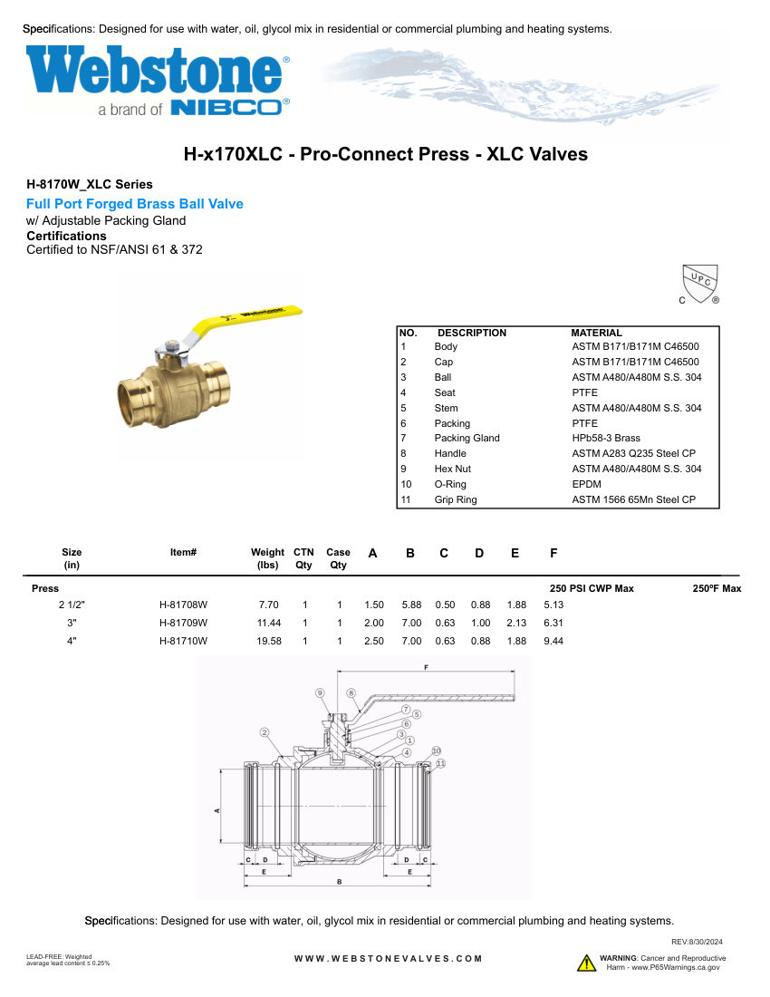 NIBCO H-x170XLC_Zspec cut sheet — first page