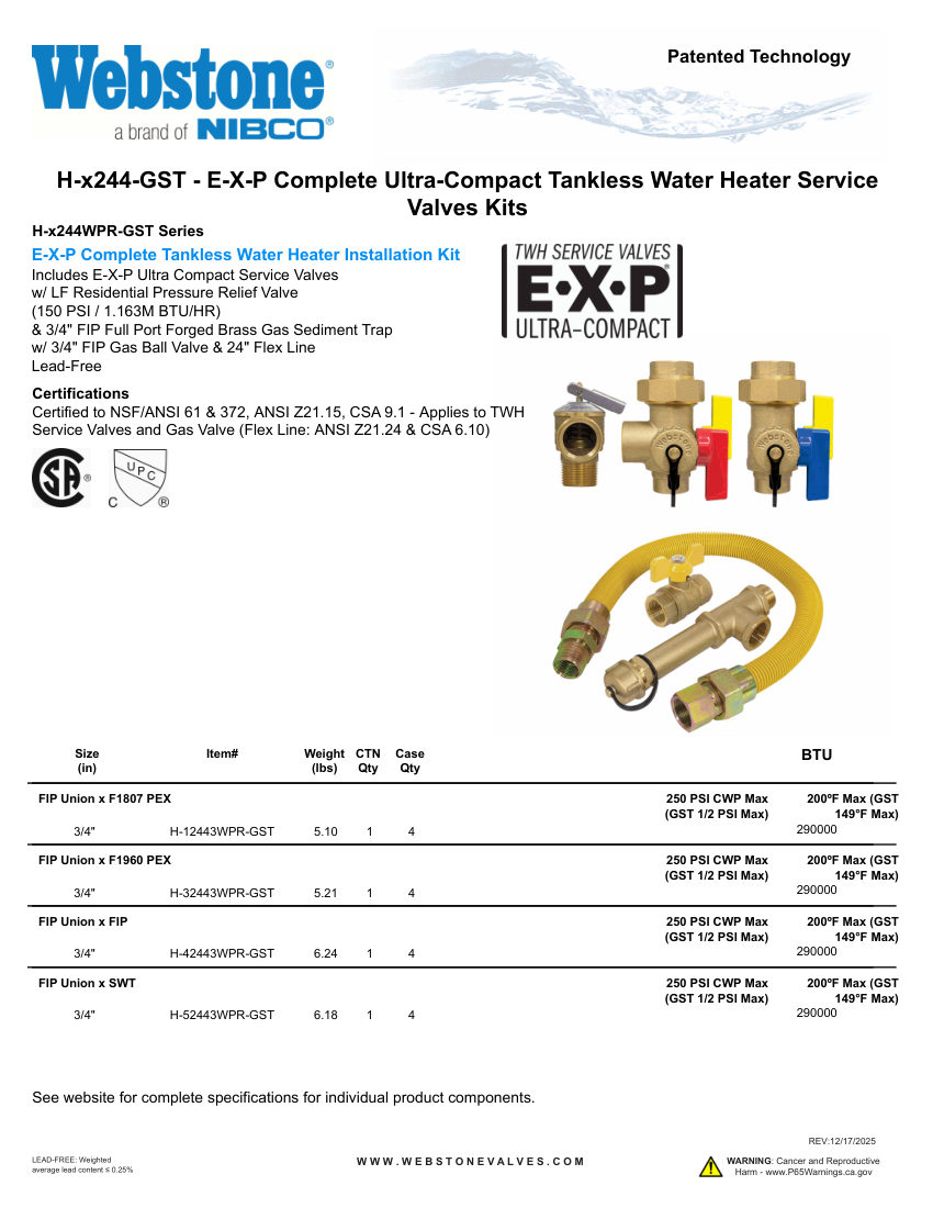 NIBCO H-x244-GST_ZSpec cut sheet — first page