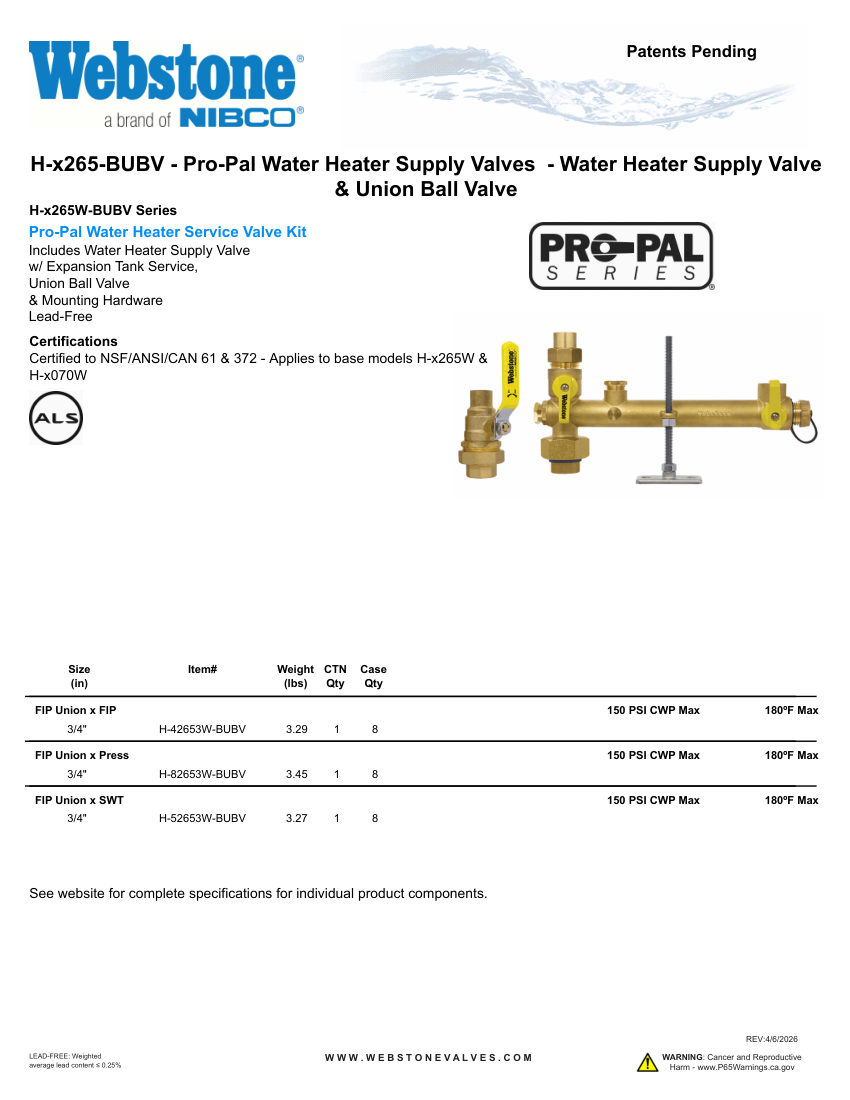 NIBCO H-x265-BUBV_ZSpec cut sheet — first page