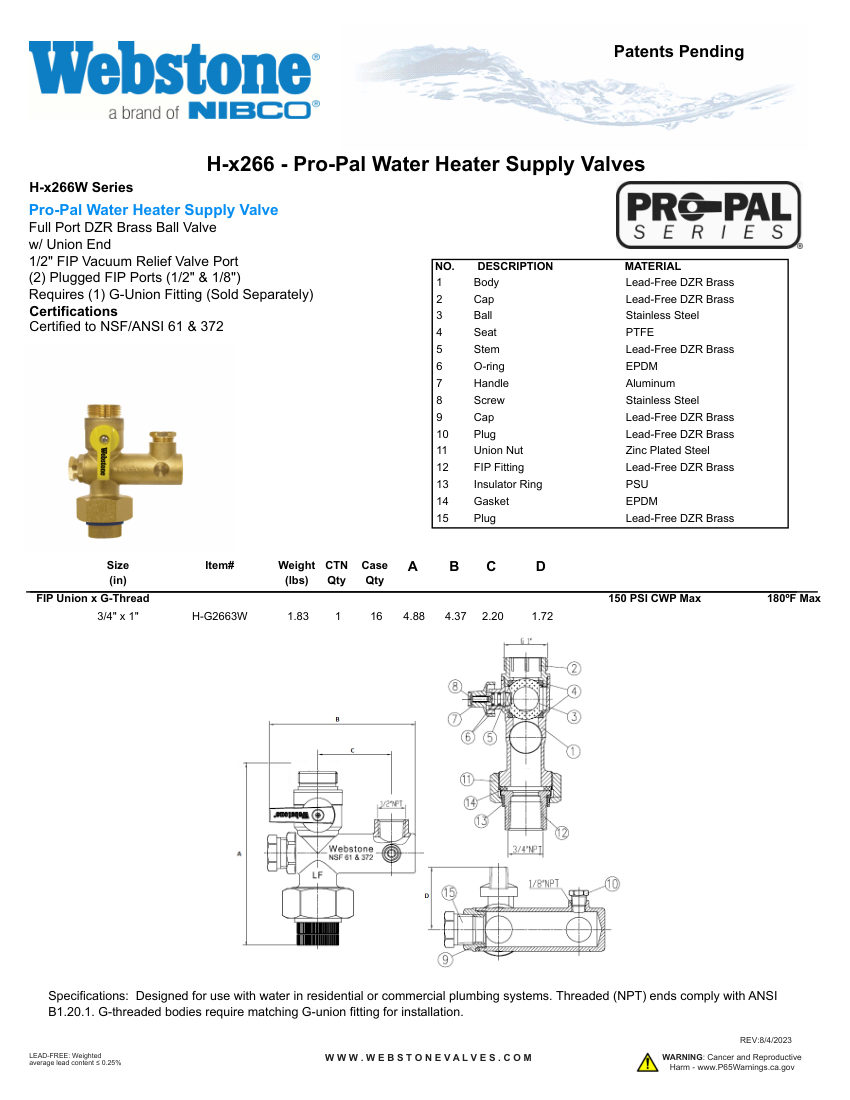 NIBCO H-x266_ZSpec cut sheet — first page