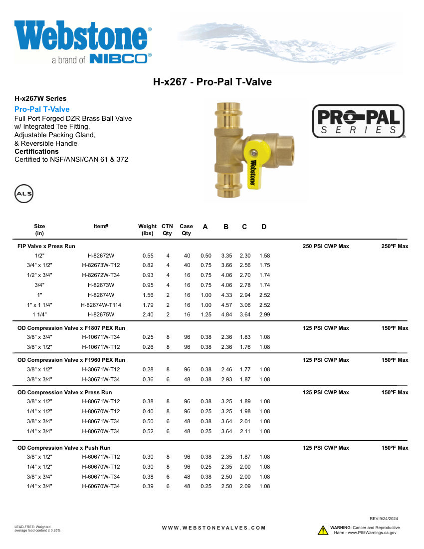 NIBCO H-x267_ZSpec cut sheet — first page