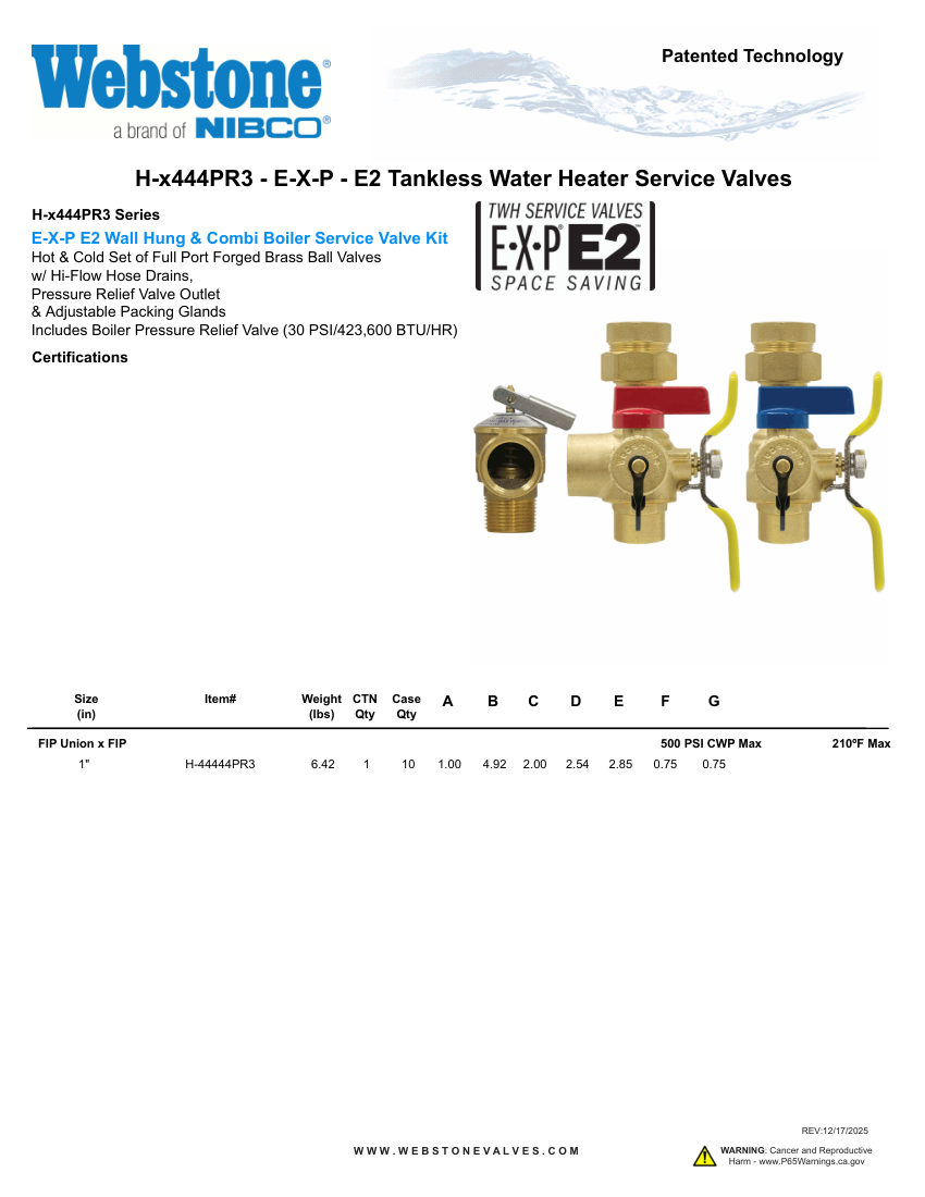 NIBCO H-x444PR3_ZSpec cut sheet — first page