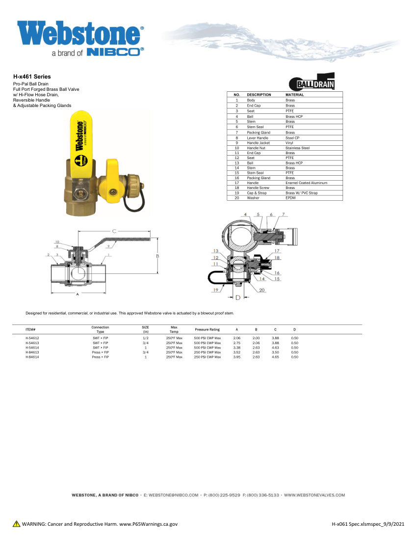 NIBCO H-x461_ZSpec cut sheet — first page