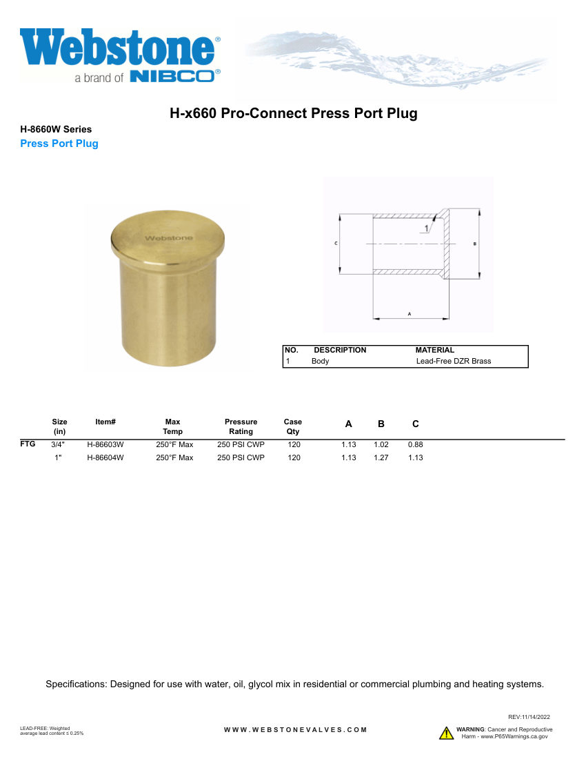 NIBCO H-x660_ZSpec cut sheet — first page