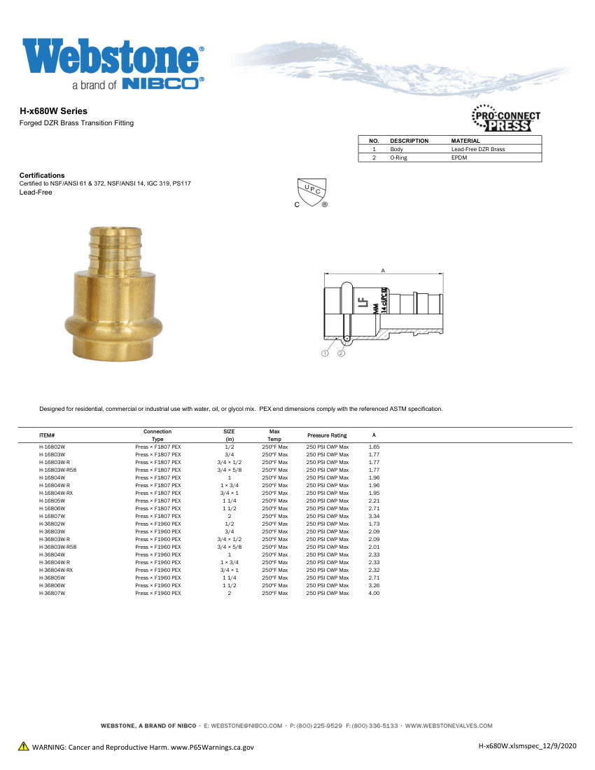 NIBCO H-x680_ZSpec cut sheet — first page