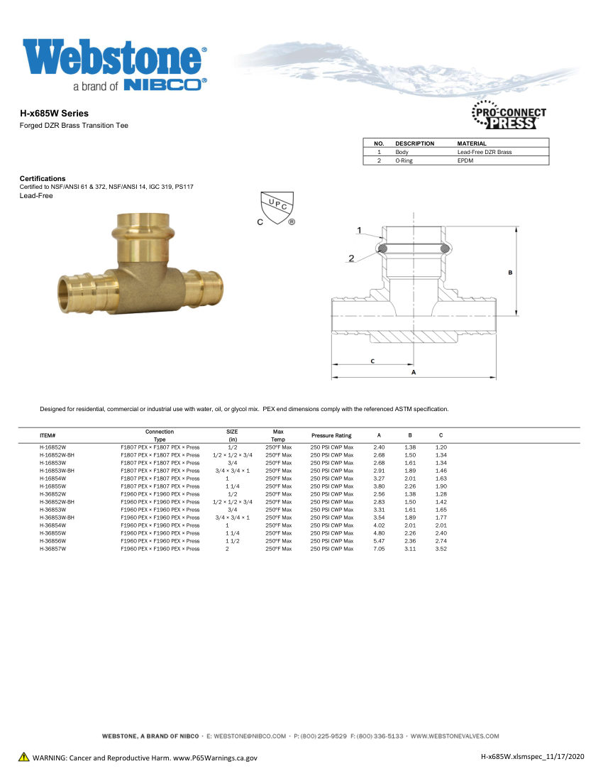 NIBCO H-x685_ZSpec cut sheet — first page