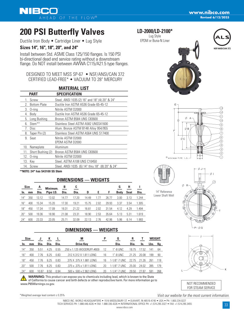 NIBCO LD-2000/2100 cut sheet — first page