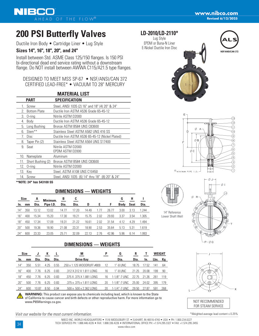 NIBCO LD-2010/2110 cut sheet — first page