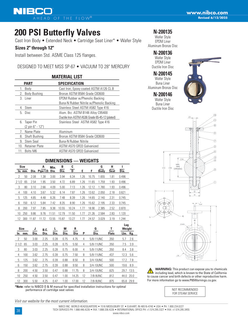 NIBCO N-2001 cut sheet — first page