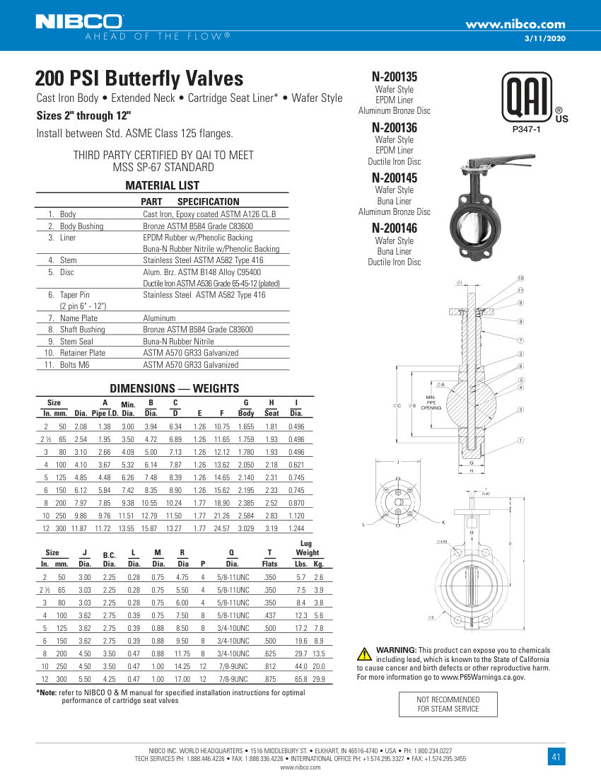 NIBCO N-200135 cut sheet — first page