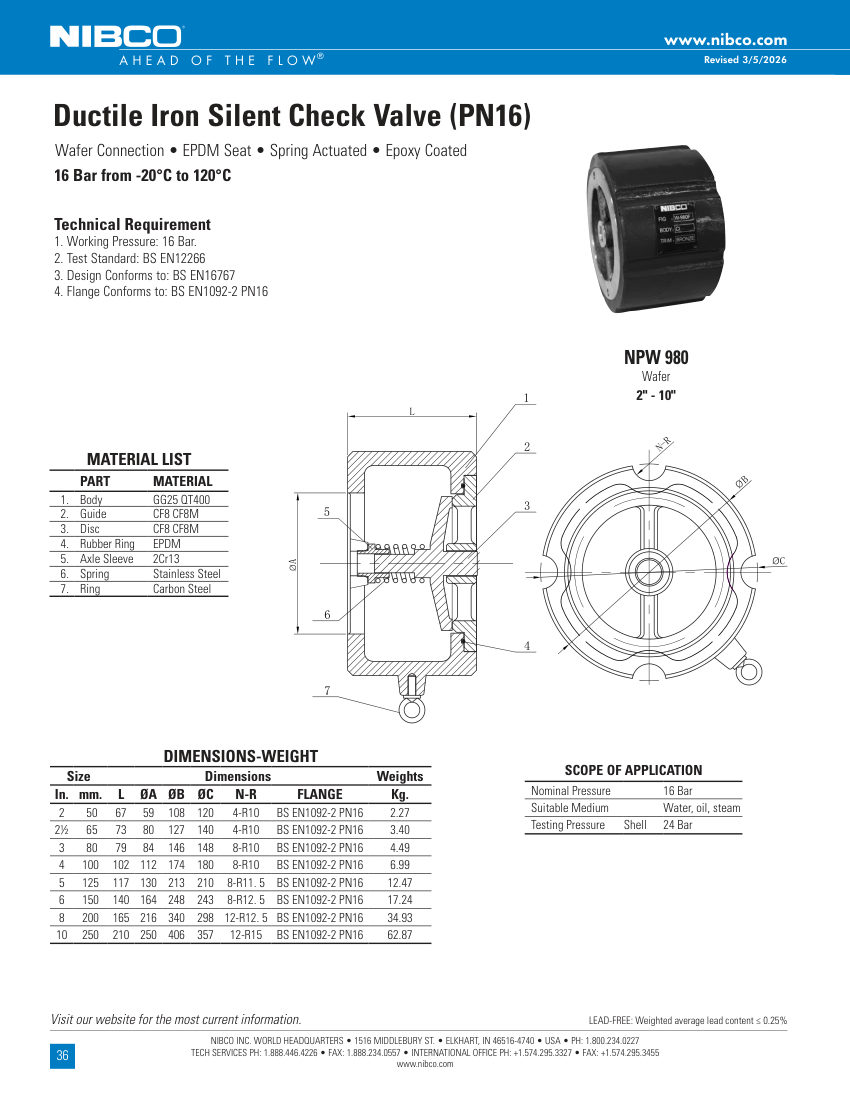NIBCO NPW-980 cut sheet — first page
