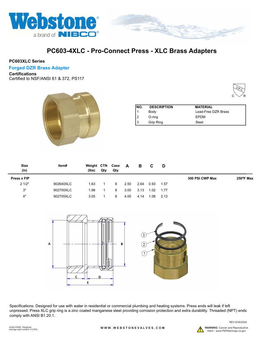 NIBCO PC603-4XLC_Zspec cut sheet — first page