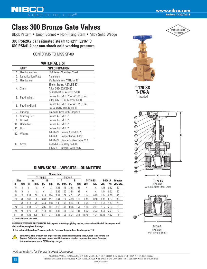 NIBCO T-176-SS cut sheet — first page