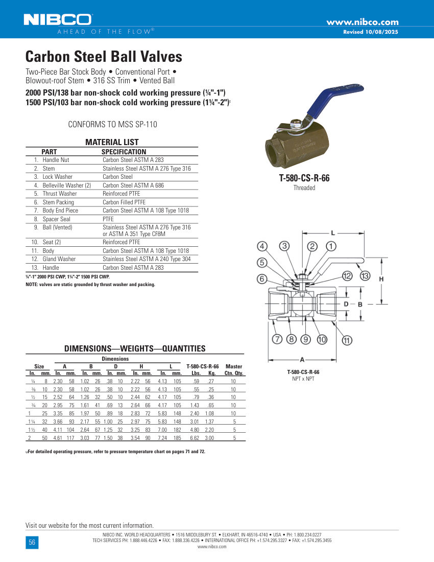 NIBCO T-580-CS-R-66 cut sheet — first page