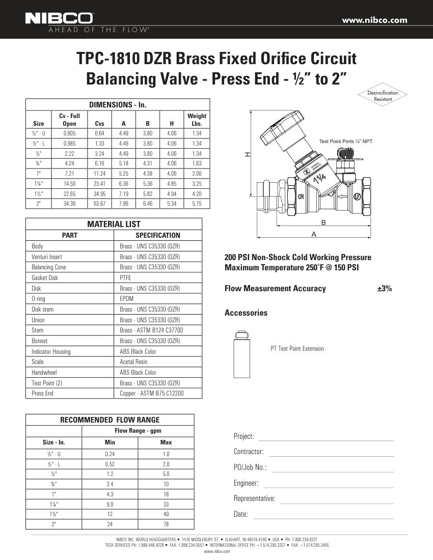 NIBCO TPC-1810 cut sheet — first page