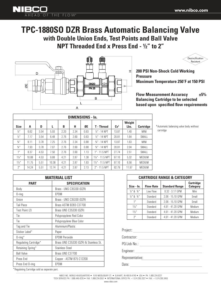 NIBCO TPC-1880SO cut sheet — first page