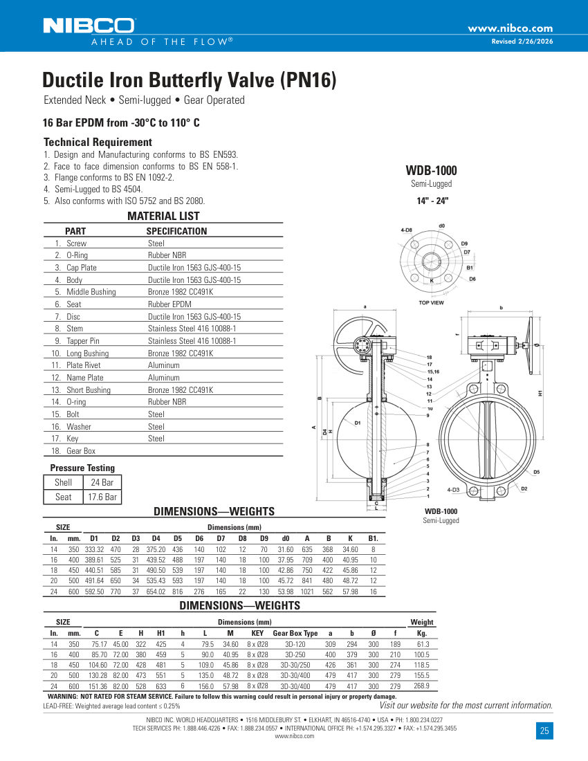NIBCO WDB-1000 cut sheet — first page