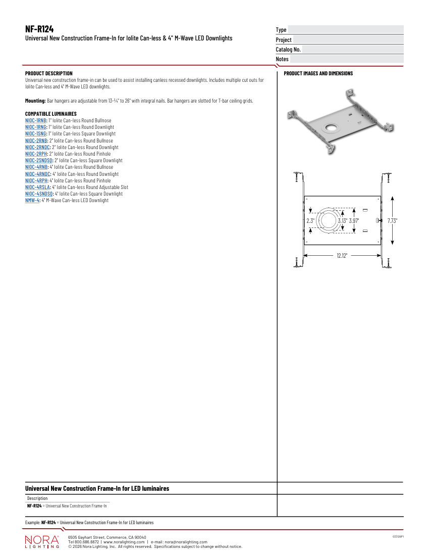 Nora Lighting NF-R124 cut sheet — first page