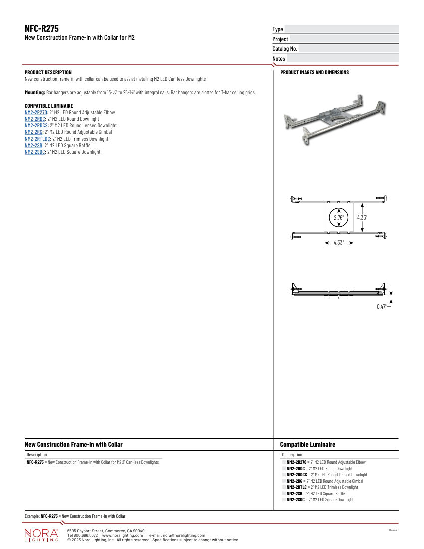Nora Lighting NFC-R275 cut sheet — first page