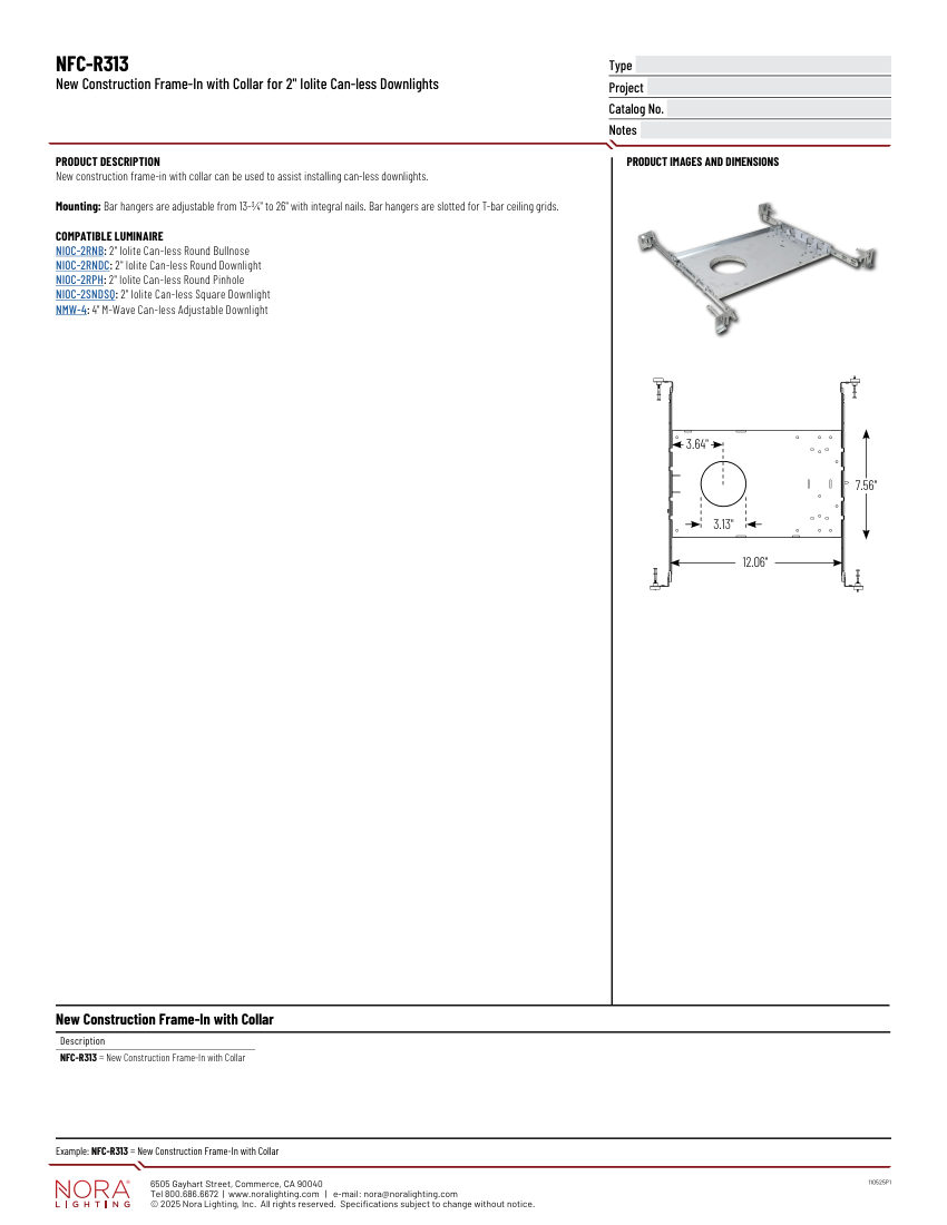 Nora Lighting NFC-R313 cut sheet — first page