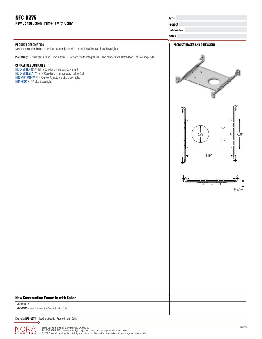 Nora Lighting NFC-R375 cut sheet — first page