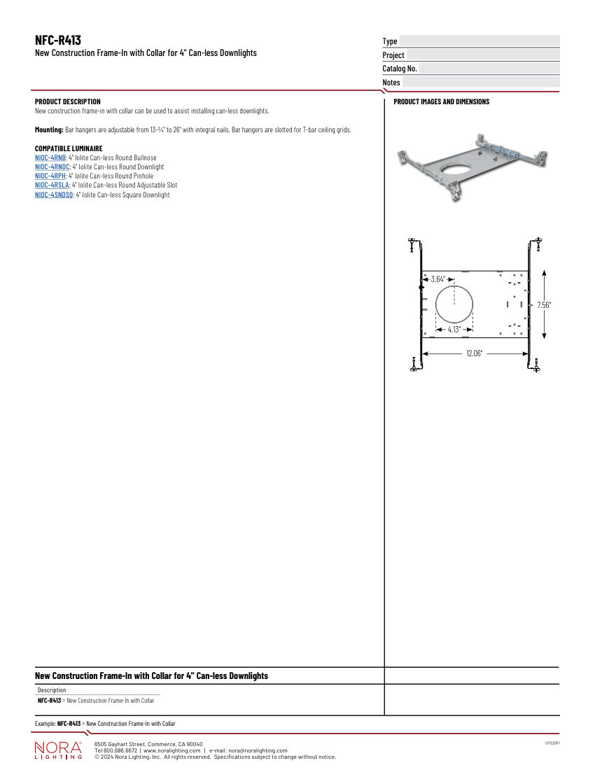 Nora Lighting NFC-R413 cut sheet — first page
