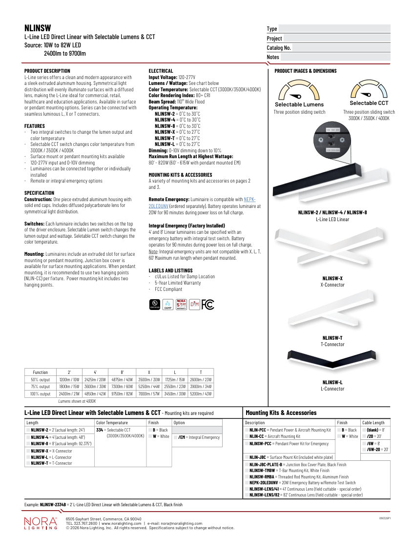 Nora Lighting NLINSW-8334 cut sheet — first page