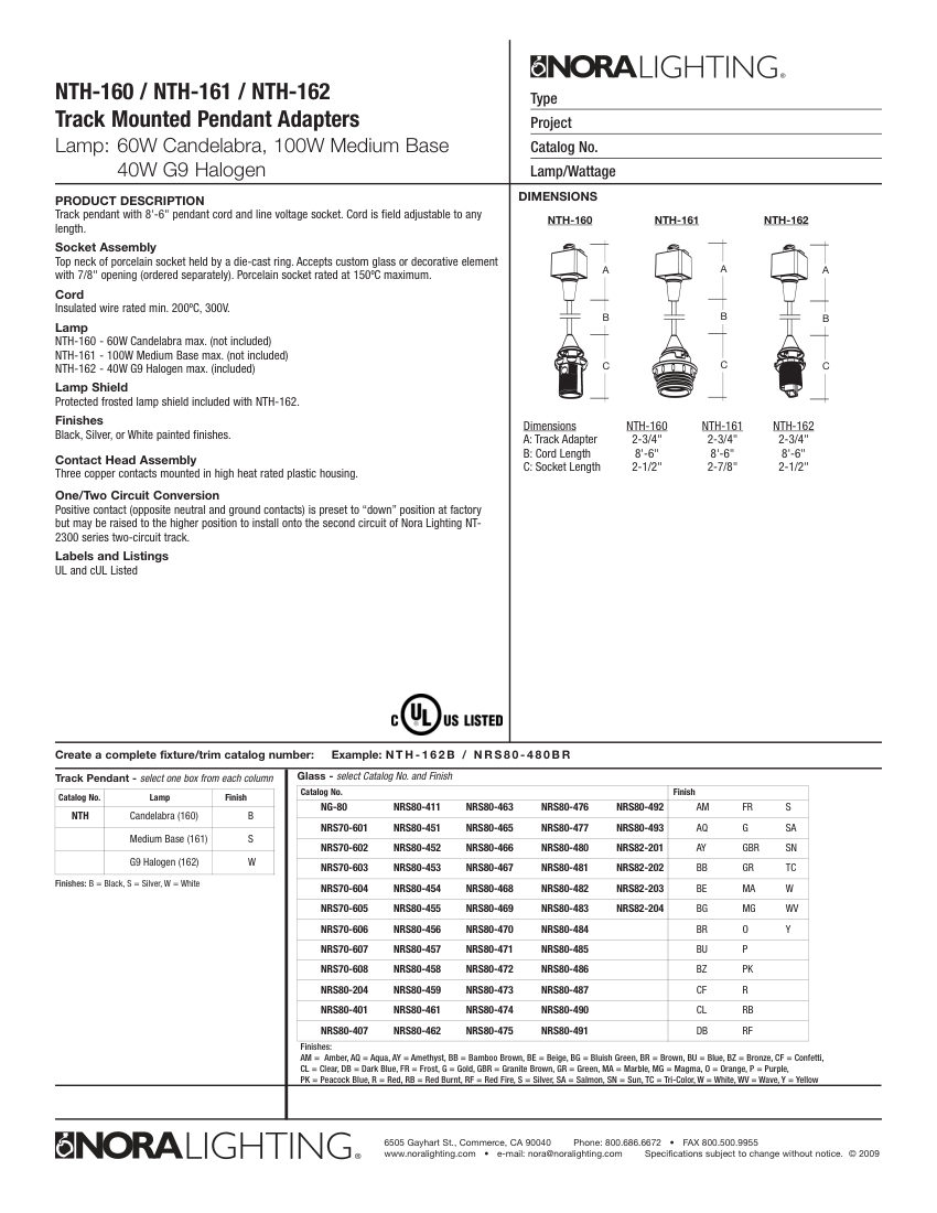 Nora Lighting NTH-160 cut sheet — first page