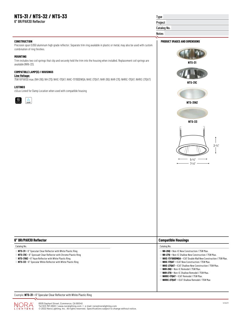 Nora Lighting NTS-31 cut sheet — first page