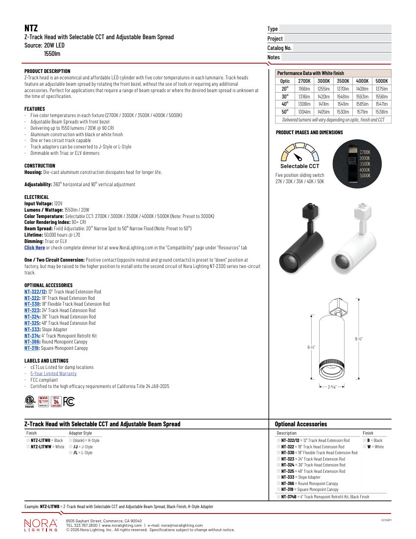 Nora Lighting NTZ cut sheet — first page