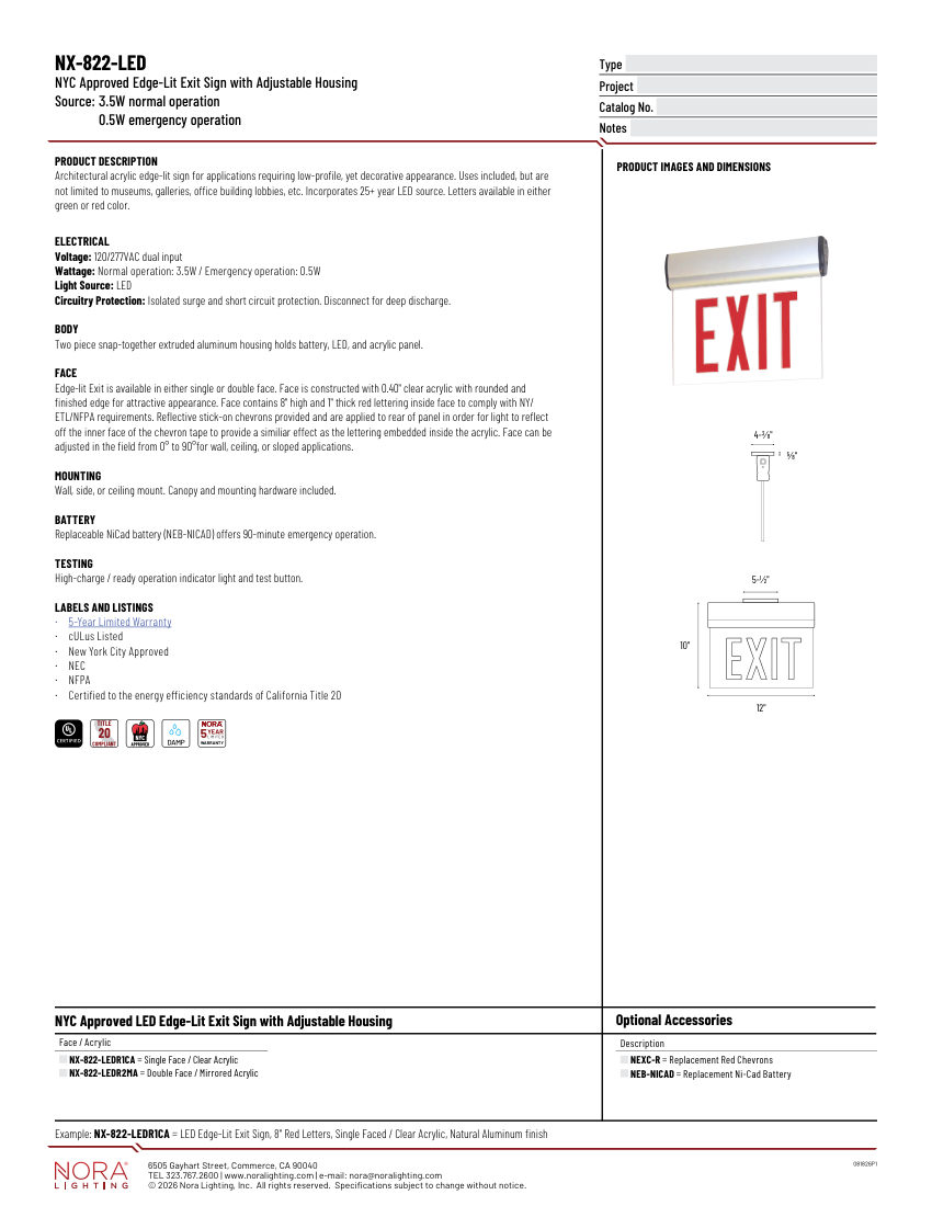 Nora Lighting NX-822-LEDR cut sheet — first page