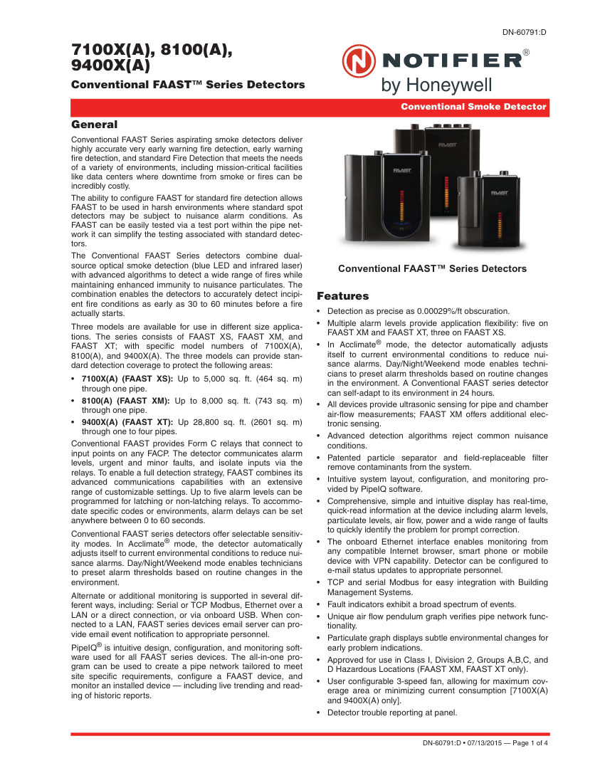 Notifier 9400XA cut sheet — first page