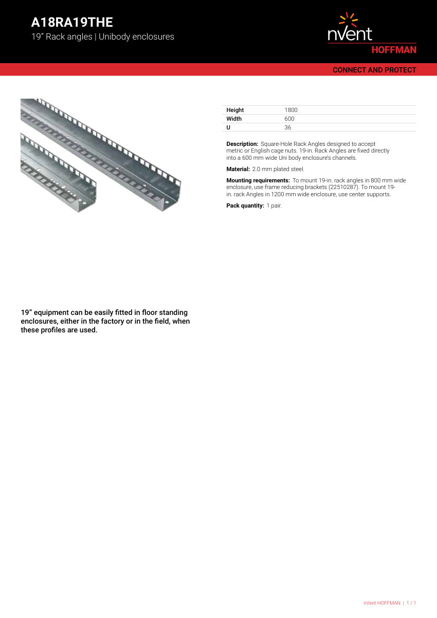 nVent HOFFMAN A18RA19THE cut sheet — first page