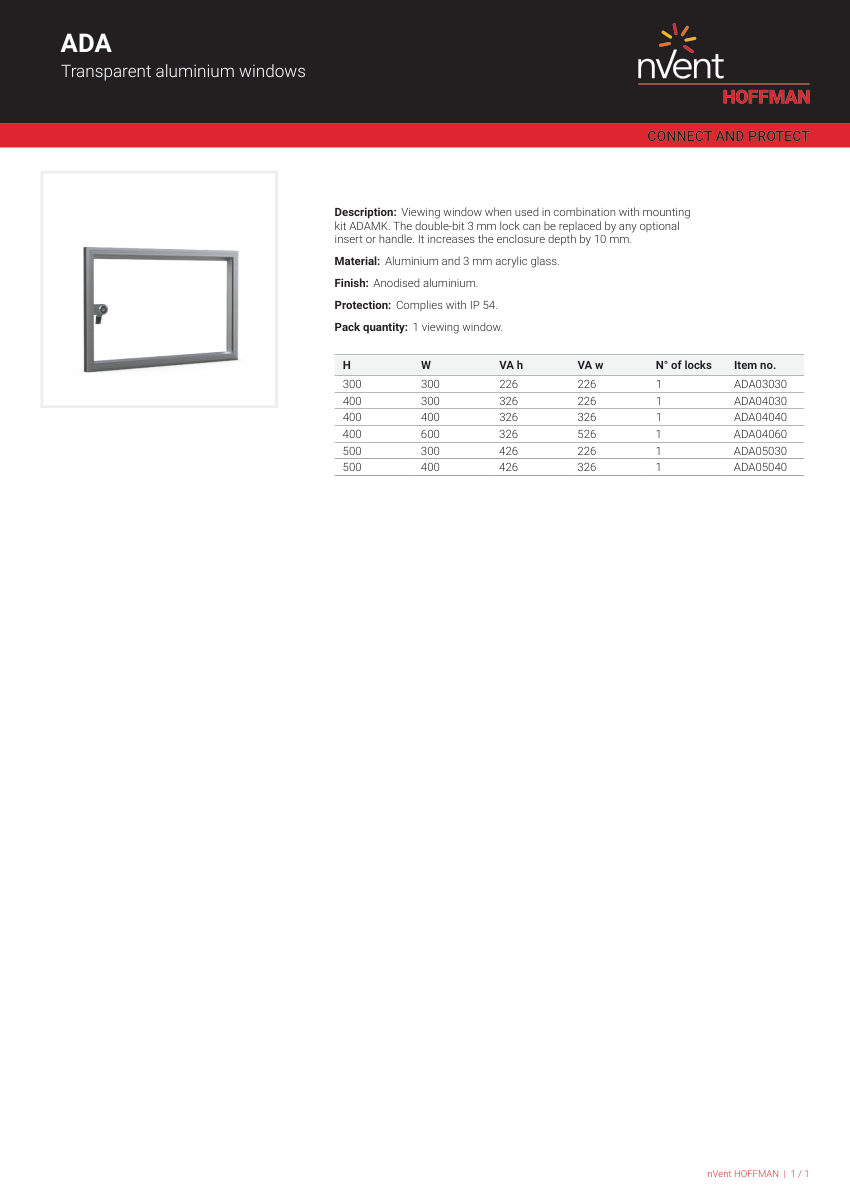 nVent HOFFMAN ADA03030 cut sheet — first page