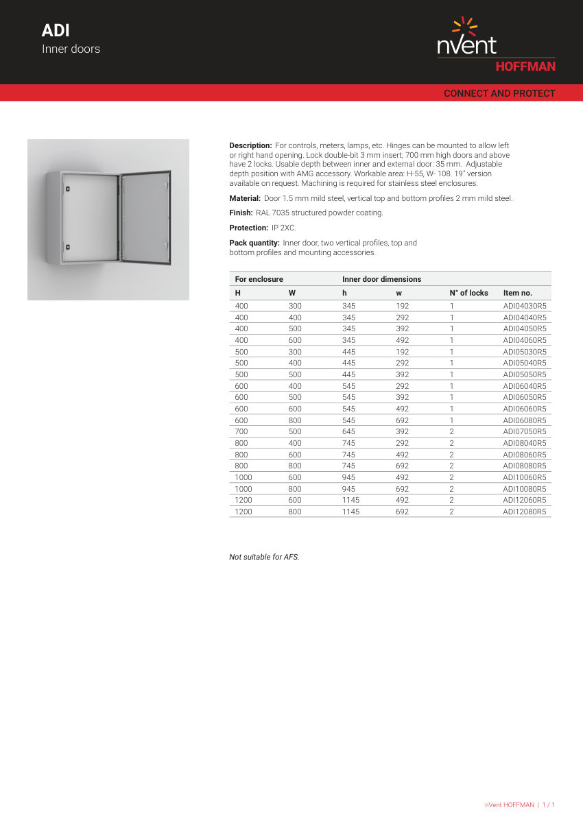nVent HOFFMAN ADI04030R5 cut sheet — first page