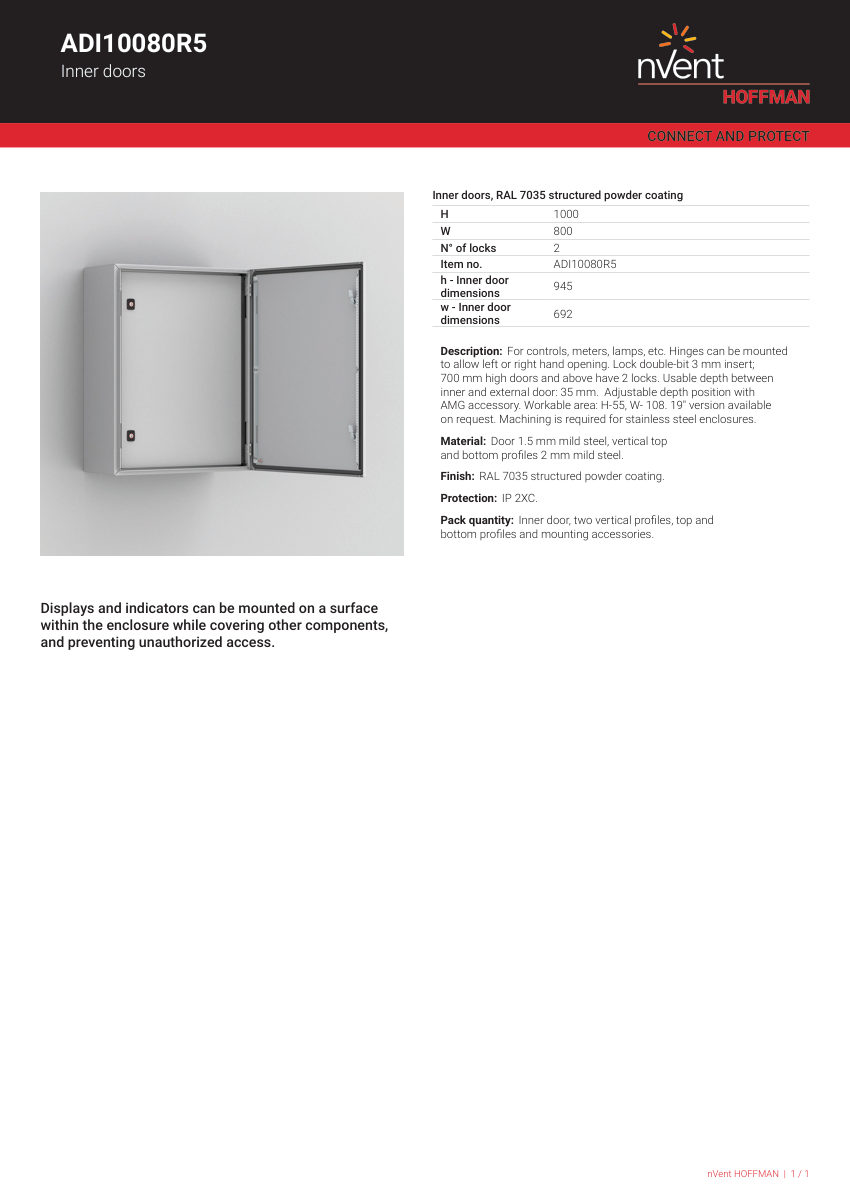 nVent HOFFMAN ADI10080R5 cut sheet — first page