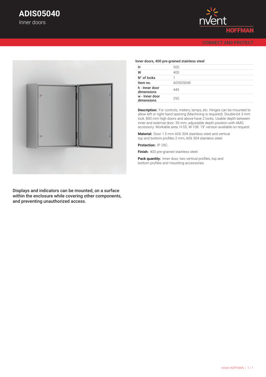 nVent HOFFMAN ADIS05040 cut sheet — first page