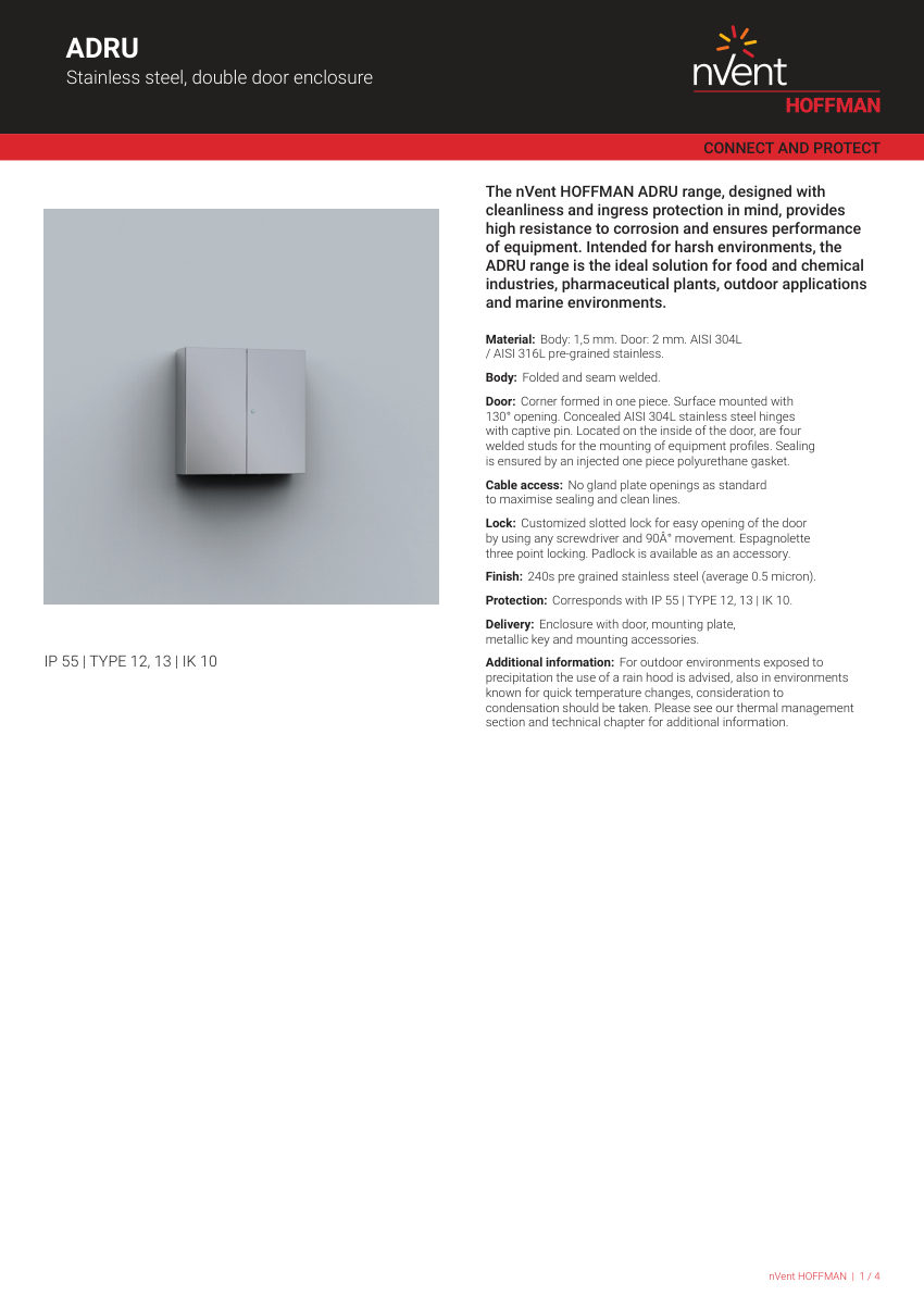 nVent HOFFMAN ADR1001030U cut sheet — first page